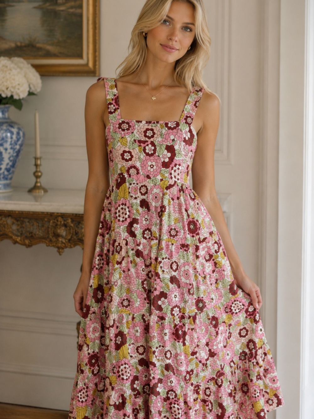 Dodo Bar Or Pink Lima Floral Maxi Dress Size Large 8066